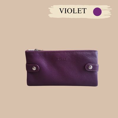 Portefeuille pochette femme en cuir de vachette grainé