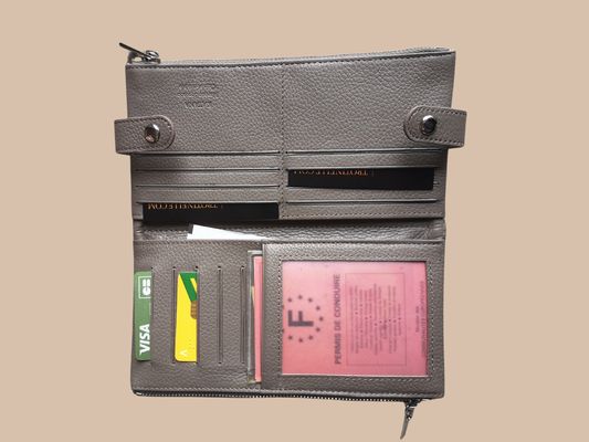 PORTEFEUILLE POCHETTE EN CUIR GRAINÉ