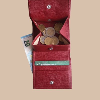 PORTE MONNAIE EN CUIR GRAINÉ