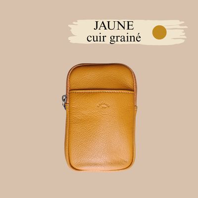 pochette téléphone en cuir de vachette véritable