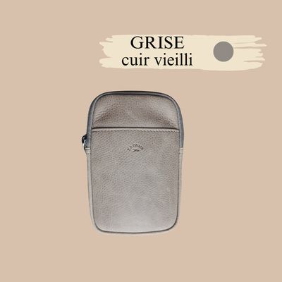 pochette téléphone en cuir de vachette véritable