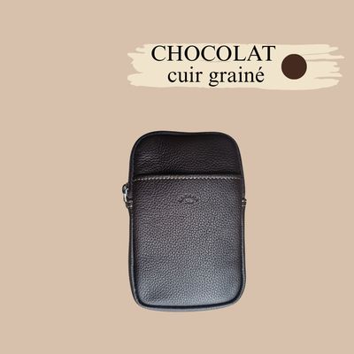 pochette téléphone en cuir de vachette véritable