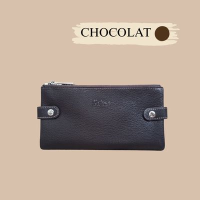 Portefeuille pochette en cuir grainé de vachette