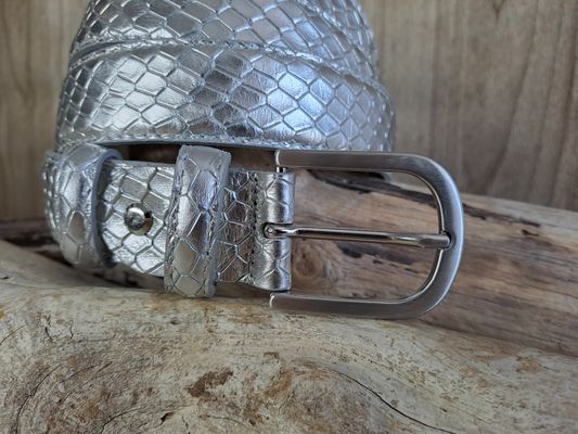 Ceinture femme tendance en cuir de vachette métallisé