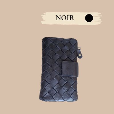 Portefeuille original femme en cuir de vachette tressé