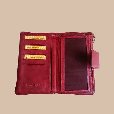 Portefeuille original femme en cuir de vachette tressé