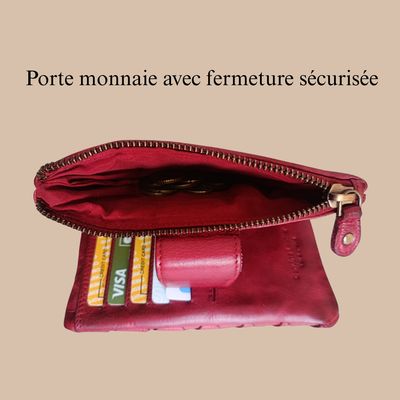 Portefeuille original femme en cuir de vachette tressé