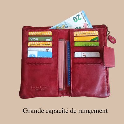 Portefeuille original femme en cuir de vachette tressé