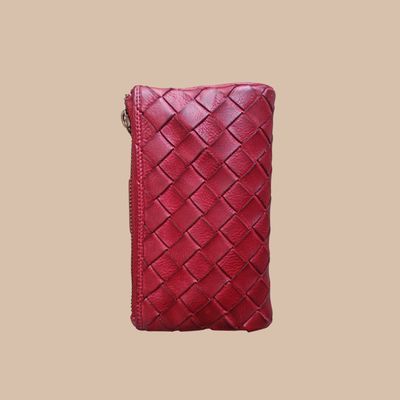 Portefeuille original femme en cuir de vachette tressé