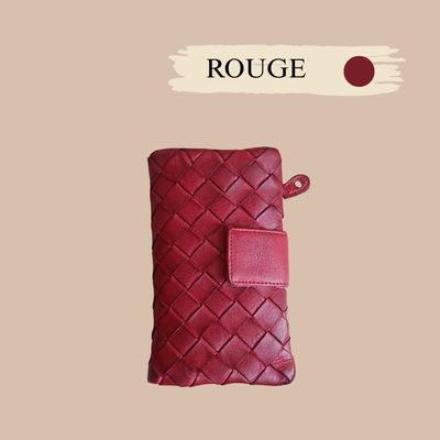 Portefeuille original femme en cuir de vachette tressé