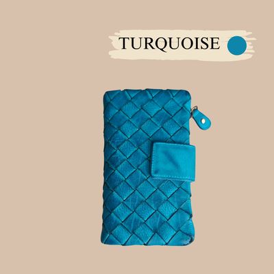 Portefeuille original femme en cuir de vachette tressé