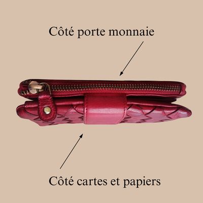 Portefeuille original femme en cuir de vachette tressé