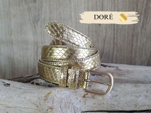 Ceinture femme tendance en cuir de vachette métallisé