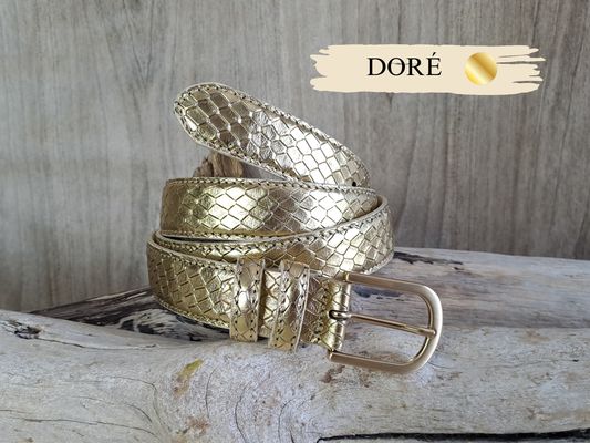 Ceinture femme tendance en cuir de vachette métallisé