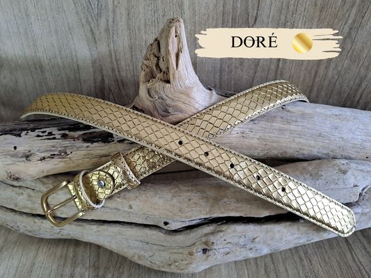 Ceinture femme tendance en cuir de vachette métallisé