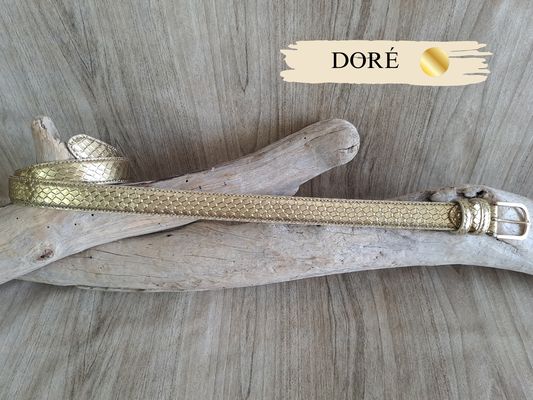 Ceinture femme tendance en cuir de vachette métallisé