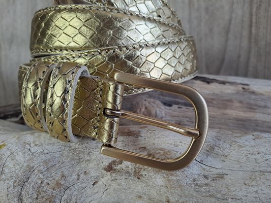 Ceinture femme tendance en cuir de vachette métallisé