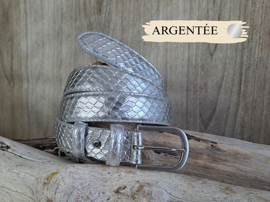 Ceinture femme tendance en cuir de vachette métallisé