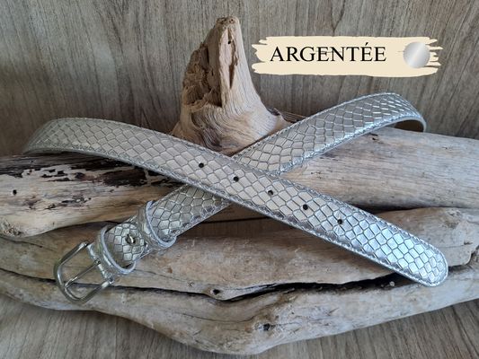 Ceinture femme tendance en cuir de vachette métallisé