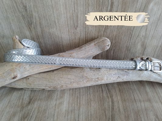 Ceinture femme tendance en cuir de vachette métallisé