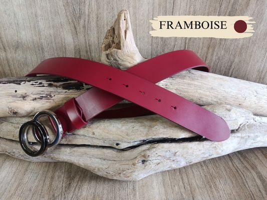 Ceinture large fantaisie femme en cuir de taureau pleine fleur